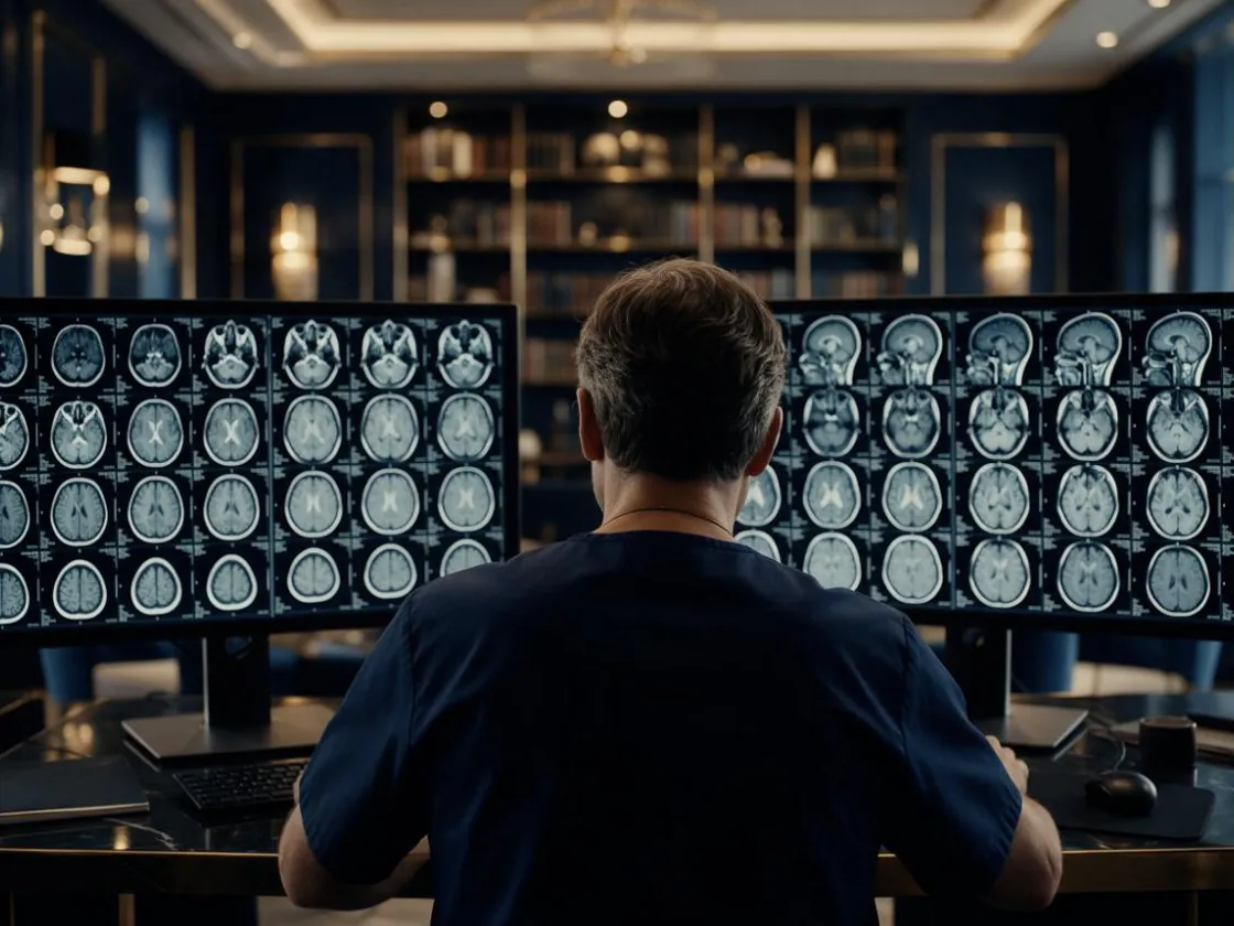 Radiologist reviewing brain MRI